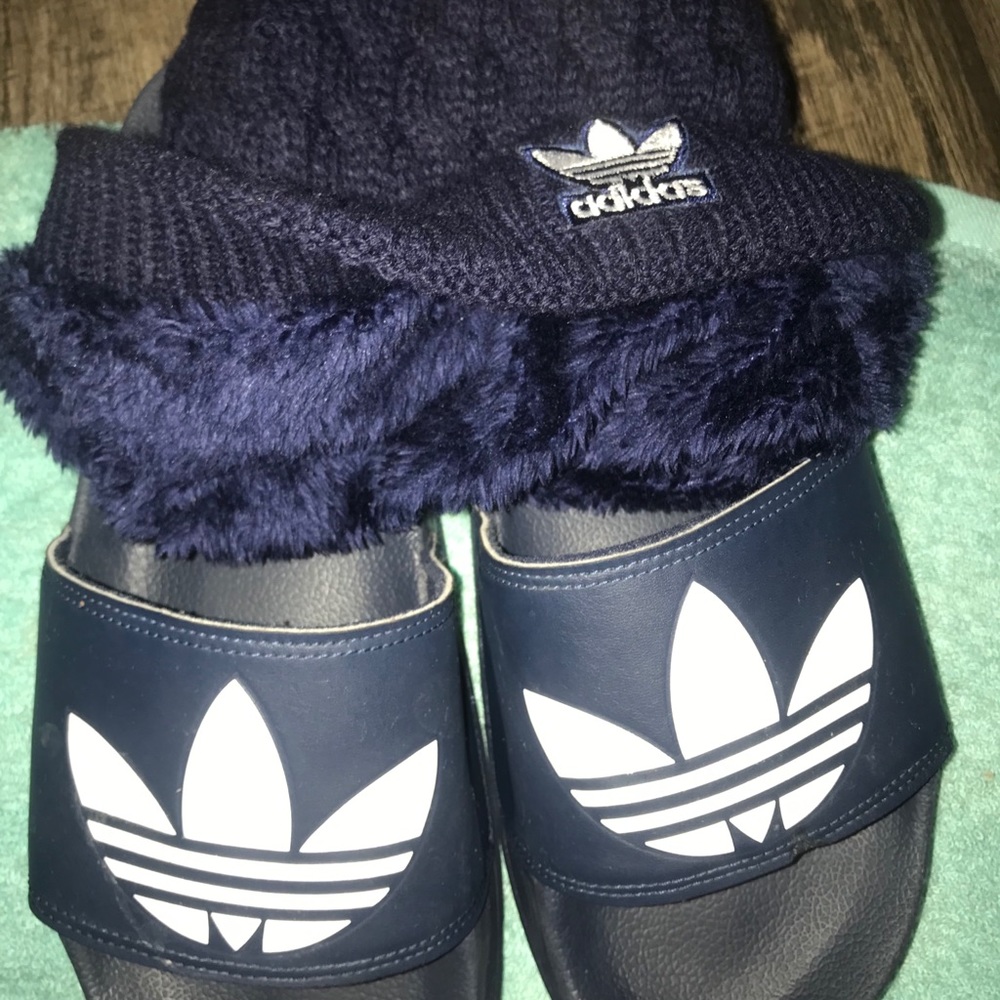 Adidas Sandels with fur insulated 🎩 hat